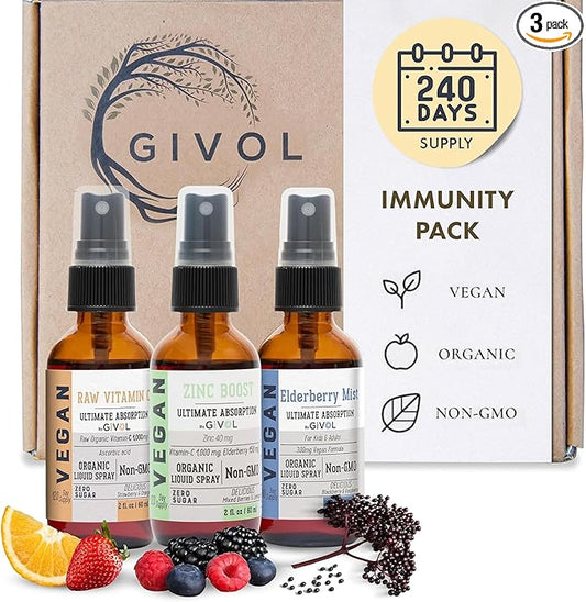 Immunity Pack Liquid Vitamins (Pack of 3) Sambucus Nigra Elderberry Mist, Zinc Boost Mist and Vitamin C Mist (Extra Strength) - Natural Immune System Support - Non-GMO Gluten-Free - 240 Days Supply