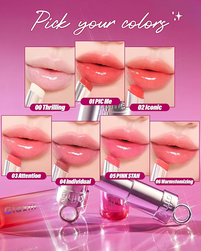 ATHE Glazm Lipbalm Stick - Vegan Glow Korean Lip Balm - Plumping, Volumizing & Highly Pigmented Lipstick - Soft Melting, Buildable Formula - Plant-Derived, Cruelty-Free, 0.12oz. (03 Attention)