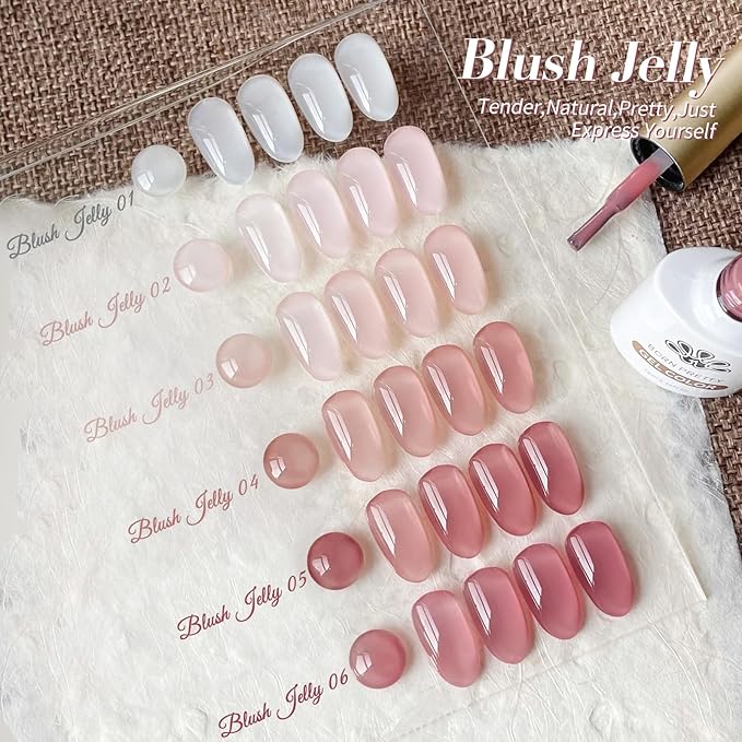 Born Pretty Milky White Jelly Nude Pink Gel Nail Polish Translucent Natural Sheer Pink Soak Off U v Light Cure Gel Polish Kit for Salon and Nail Art DIY at Home 6Colors