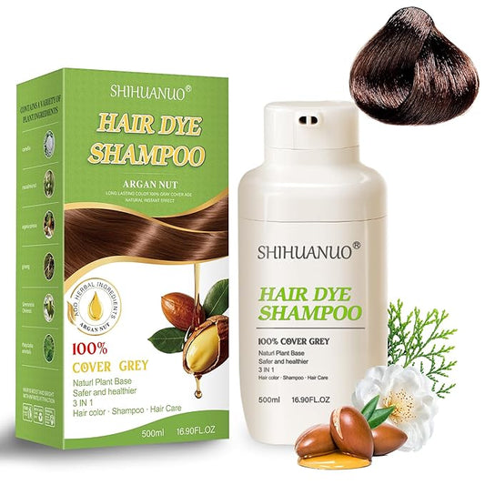 Hair Dye Shampoo 3 in 1 for Gray Hair Coverage, Argan nut Natural Shampoo Hair Dye for Women & Men/Ammonia-Free 500ml(Brown)