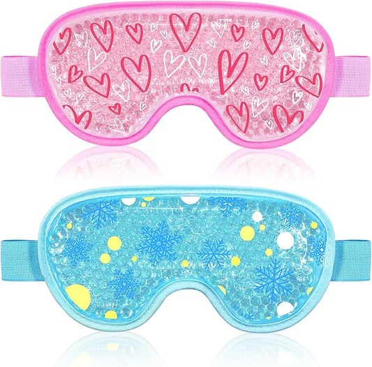 2PCS Cooling Eye Mask Gel Eye Mask, Reusable Hot Cold Therapy cold eye mask for Post Surgery, Puffiness, Dark Circles, Eye Bags, Dry Eyes, Migraines with Soft Plush Backing (Heart+Snowflake)
