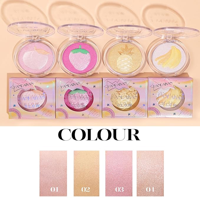 Cream Highlighter Compact, Highly Pigmented Glitter Powder Makeup, Face Highlighters & Luminizers Makeup Palette, Body Cheek Gold Pink Metallic Sparkle Glitter Shimmer Bronzer (#04 Banana)