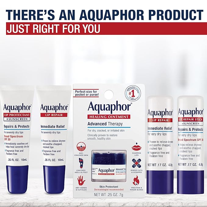 Aquaphor Lip Repair Stick - Soothes Dry Chapped Lips - 0.17 Ounce (Pack of 4)