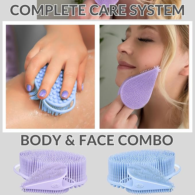 Avilana Silicone Body Scrubber – Gentle Shower Brush & Loofah Alternative- Food Grade & Lab Tested – Fast-Drying, Hygienic, BPA-Free Silicone Body Gentle Exfoliator (Pink, Body & Face)