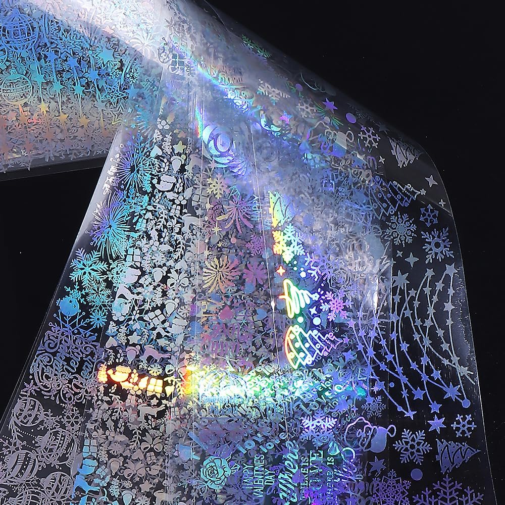 Christmas Nail Art Foils Transfer Stickers 10Rolls Laser Snowflake Nail Foils Adhesive Decals Nail Art Supplies Crystal Ball Xmas Tree Snowman Fireworks Deer Starry Sky Paper for Women Nail Decoration