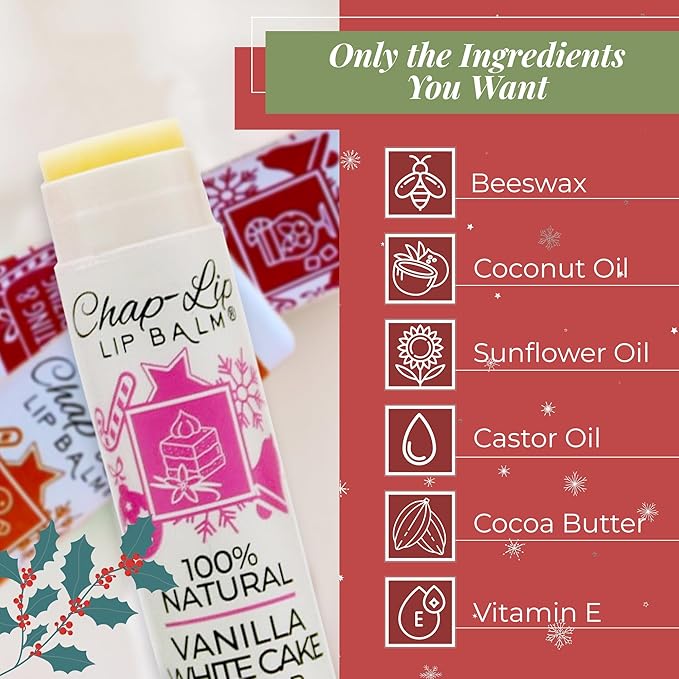 100% Natural Lip Balm Set - Beeswax Natural Christmas Gifts for Her - Lip Moisturizer for Dry Lips, Cocoa Butter - Petroleum Free, 24 Count, 2 Pack