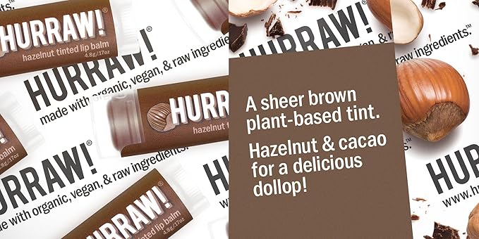 Hurraw! Hazelnut Tinted Lip Balm, 2 Pack: (Sheer Brown Tint) Organic, Certified Vegan, Cruelty and Gluten Free. Non-GMO, 100% Natural Ingredients. Bee, Shea, Soy and Palm Free. Made in USA