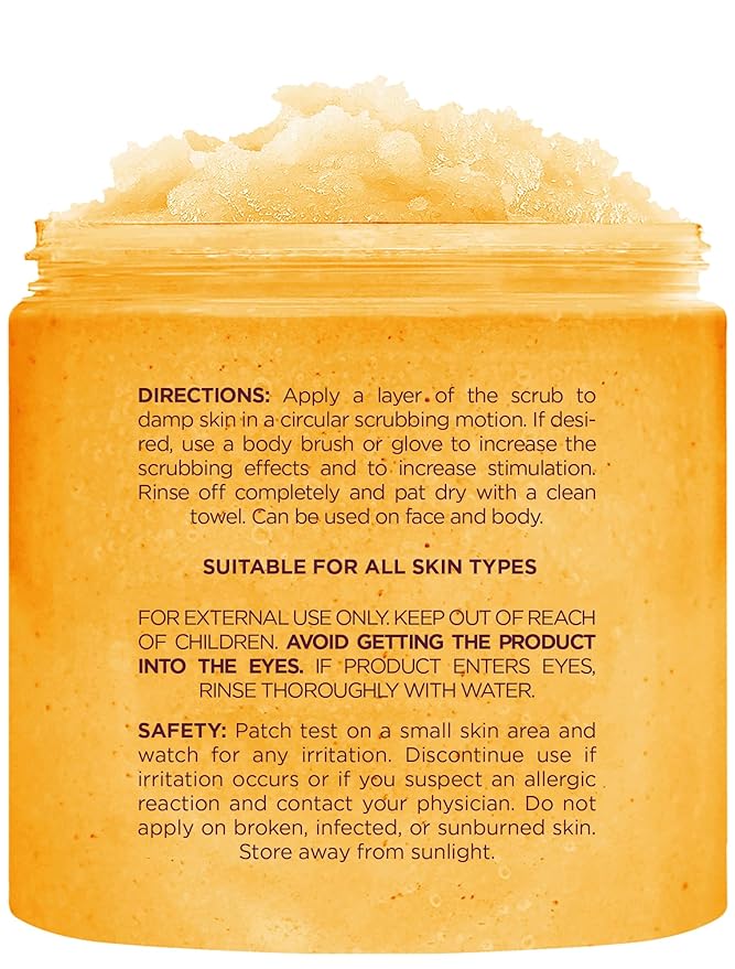 Brooklyn Botany Peach Bellini Honey Sugar Scrub for Body 10 oz – Deeply Hydrating and Gently Exfoliating Body Scrub for Women and Men – Moisturizing and Nourishing the Skin