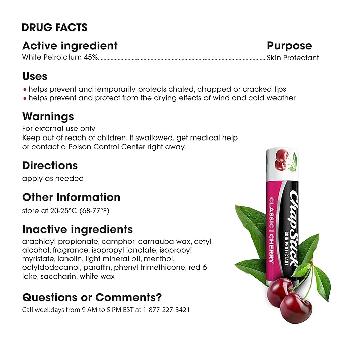 ChapStick Classic Cherry Lip Balm Tube, Flavored Lip Balm for Lip Care on Chafed, Chapped or Cracked Lips - 0.15 Oz
