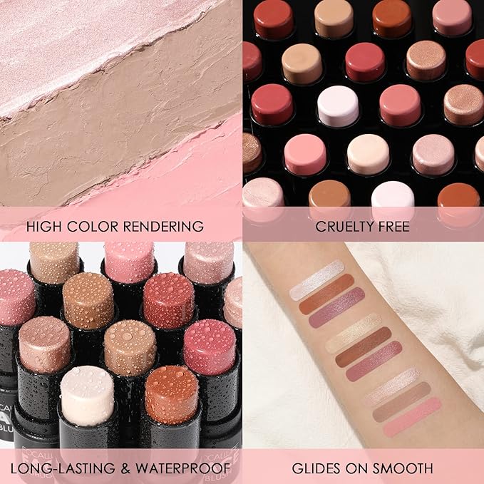 FOCALLURE 3 Pcs Cream Contour Sticks,Shades with Highlighter & Bronzer & Blush,Non-greasy Long-wear Face Contouring Pen,Easy to Sculpt the Face and Create a Lightweight Finishing Makeup,FAIR