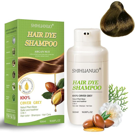 Hair Dye Shampoo 3 in 1 for Gray Hair Coverage,Argan nut Natural Shampoo Hair Dye for Women & Men/Ammonia-Free 500ml(Linen)