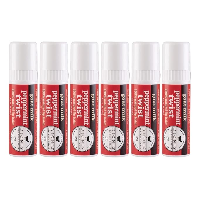 Dionis - Goat Milk Skincare Peppermint Twist Scented Lip Balm - Set of 6 (0.28 oz) - Made in the USA - Cruelty-free and Paraben-free