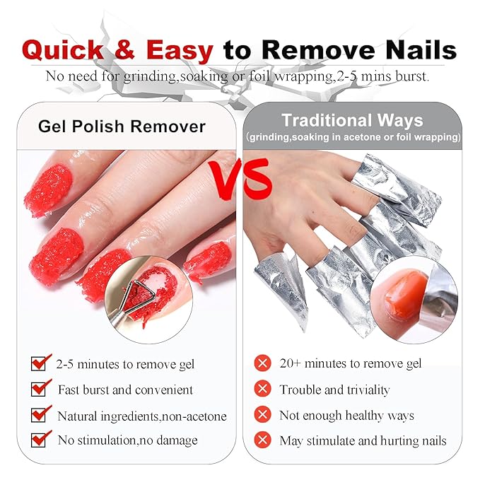 Gel Nail Polish Remover - Gel Polish Remover Kit with Cuticle Oil & Latex Tape & Colored Peel Off Manicure Tools, Gel Remover for Nails 2-5 Minutes, No Soaking,Wrapping
