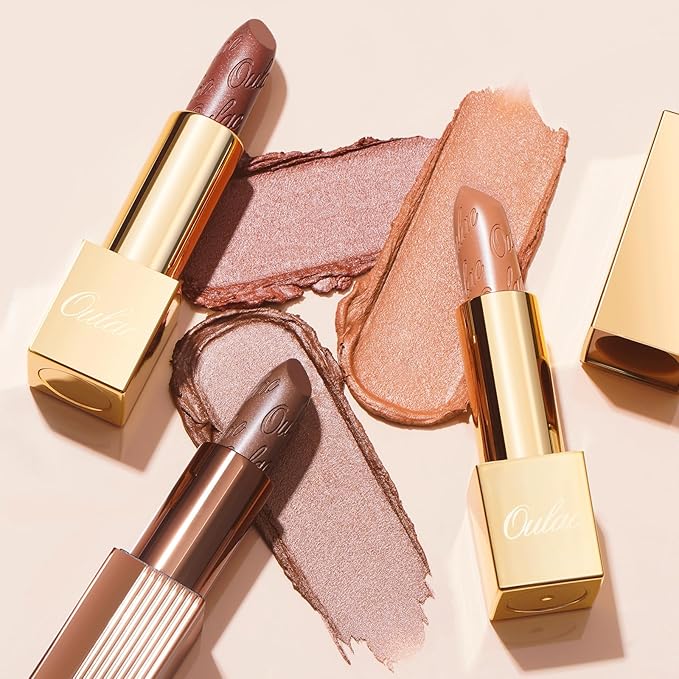 Oulac Metallic Brown Lipstick Set 3PCS, Comfortable Creamy Texture, Smooth No Grainy Feeling, Vegan & Gluten Free, Full-Coverage Lip Makeup, 3 X 4.3 g, 604+24+GM10