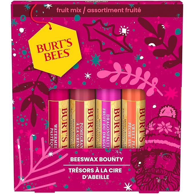 Burt's Bees Lip Balm Gift Set, Beeswax Bounty Fruit Mix, Perfect Lip Balms for Holiday Gift Baskets, 4-Pack, 0.15 oz.