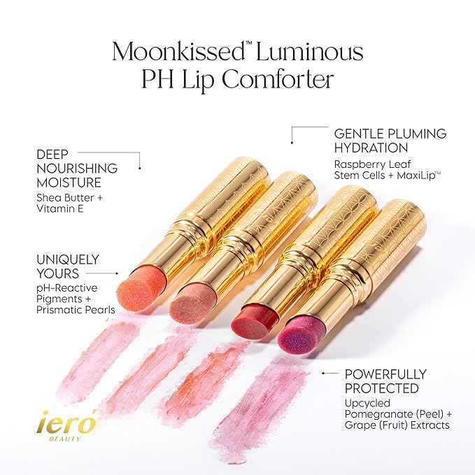 ieró Beauty Moonkissed Luminous PH Tinted Lip Balm w/Shea Butter & Vitamin E, Lip Care Moisturizer, Lip Plumper for Soft & Supple Lips, Paraben Free, Vegan, Sheer Rose w/Golden-Pink Shimmer