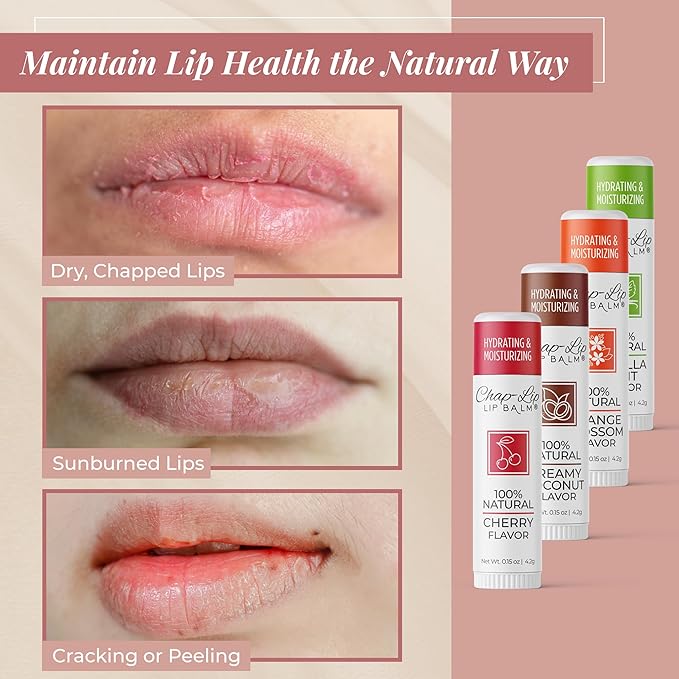 100% Natural Lip Balm Set, Hydrating and Moisturizing Beeswax Natural Flavor Assortment, Lip Moisturizer for Dry Lips, Cocoa Butter, Petroleum Free, 24 Count, 2Pack