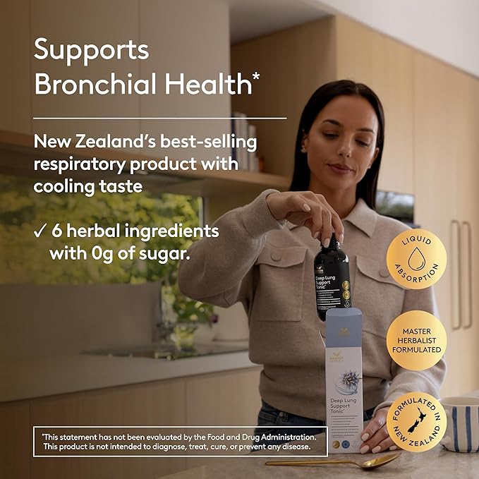 Deep Lung Support Tonic, Traditional Herbal Formula for Respiratory Wellness with Elecampane, White Horehound & Licorice Root, Liquid Absorption, Menthol Flavor, Plant-Based, 7.8 floz