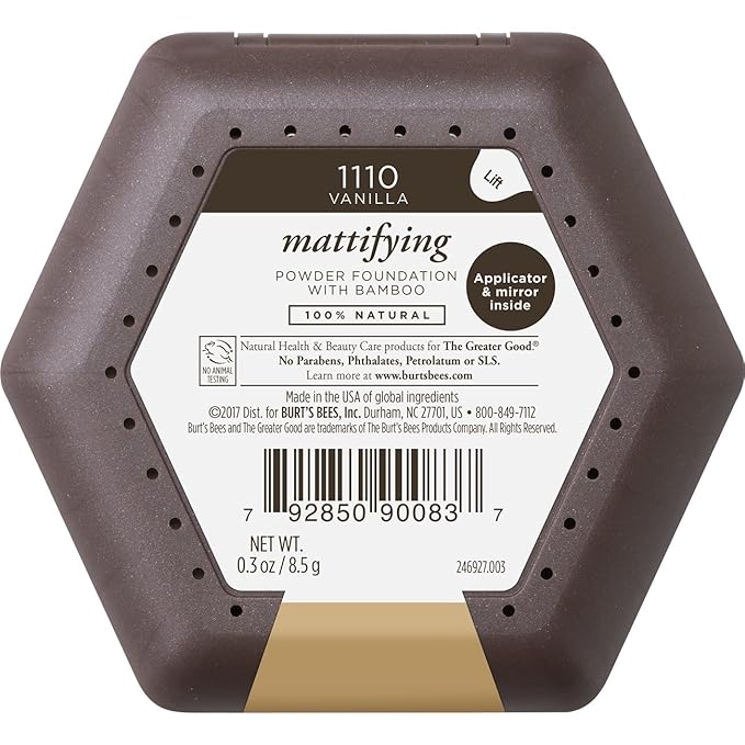 Burt’s Bees 100% Natural Origin Mattifying Powder Foundation, Vanilla, 0.3 Ounce, Packaging May Vary