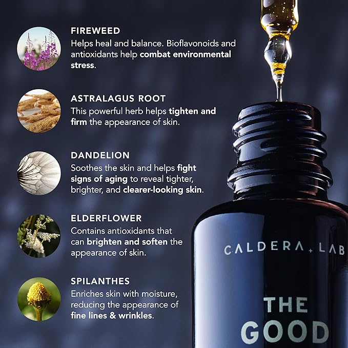 Caldera + Lab The Good | Men's Organic Moisturizing Face Serum for Dry, Sensitive, & Normal Skin – Vegan, Natural & Antioxidant Packed Skincare Facial Oil