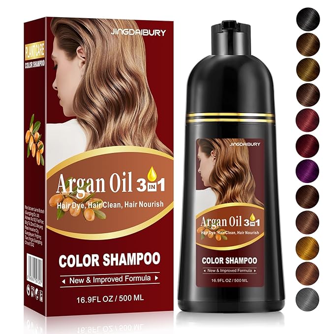 Chestnut Brown Hair Dye Shampoo with Argan Oil for Men & Women, 3 in 1 Semi-Permanent Formula, 16.9 Fl oz - Easy to Use, Covers Gray Hair