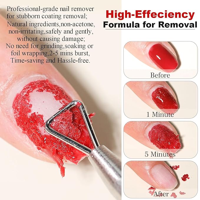 2PCs Gel Nail Polish Remover - 30ML,Fast & Easy, with Roller Cuticle Oil, No Need to Wrap and Soak, Remove Gel Polish in 2-5 Minutes at Home, No Damage to Nails, with Cuticle Pusher Tool,Nail File
