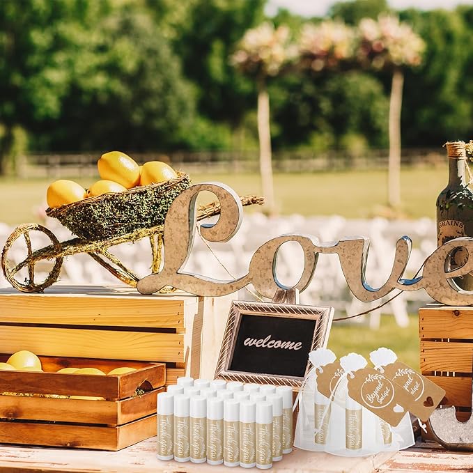 50 Set Thank You Lip Balm Bulk Small Natural Moisturizing Mini Lip Balm with Bag and Card for Baby Wedding Bridal Shower Thank You Favors