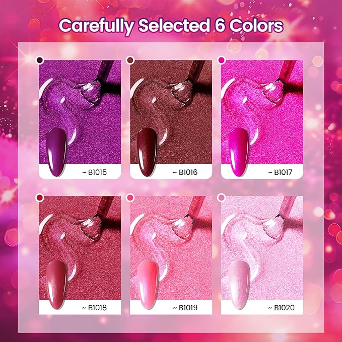 JODSONE 10ml Gel Nail Polish Set Red Glitter 6Colors Glitter Rose Red Gel Polish Lacquer Glossy Art for Nail and Salon Need U V Lamp