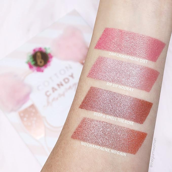 Beauty Bakerie Cotton Candy Champagne Blush Makeup Palette, Long Lasting Pigment, Matte and Metallic Highlighter Makeup, 4 Highlight Shades