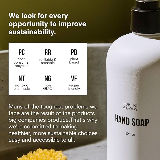 Public Goods Hand Soap | Cleansing Soap for Kitchen & Bathroom | Made with Natural Essential Oils | Paraben & Sulfate Free | Vegan Friendly | Made in Canada | 12 Fl Oz Bottle with Dispenser Pump