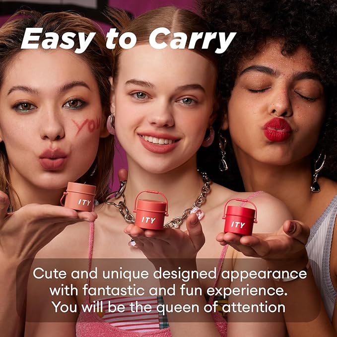 ITY Velvet Matte Finish Lip Stain-Mousse Textured Pudding Pot Lip Clay with Brush, Nude Shade, Dual-Use as Lipstick and Blush, Conceals Lip Lines, Rich Pigment, 0.21 oz (6g) in Sandalwood Rose