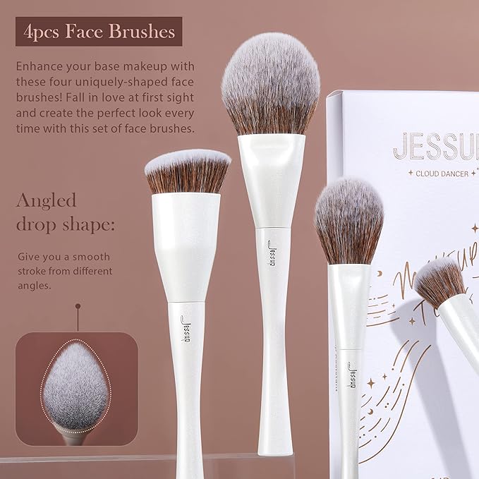 Jessup Makeup Brushes Set 14pcs Make up Brushes Premium Synthetic Foundation Concealer Blush Contour Powder Eye Shadow Blending Brush, Pearl White T343
