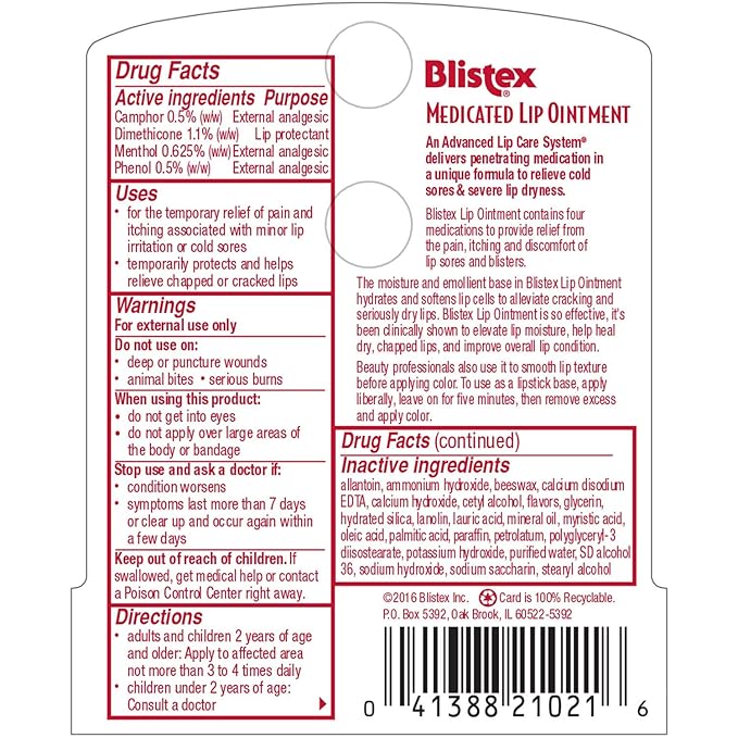 Blistex Medicated Lip Ointment, 0.21 Ounce Tube, Pack of 24 – Relieves Cold Sores & Helps Heal Dry Chapped Lips, Pain Relief from Lip Sores & Blisters, Healing Ointment