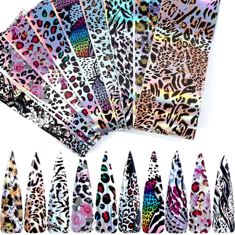 20 Sheets Leopard Nail Stickers，Starry Sky Animal Skin Design Nail Art Decoration Glue Transfer Nail Foils for Women Fingernails and Toenails Acrylic Decorations Manicure Tips Wraps Charms