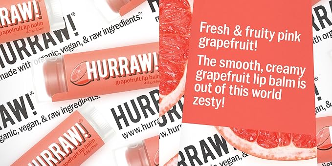 Hurraw! Grapefruit, Mint, Black Cherry Tinted Lip Balms, 3 Pack Bundle: Organic, Certified Vegan, Cruelty and Gluten Free. Non-GMO, 100% Natural. Bee, Shea, Soy & Palm Free. Made in USA