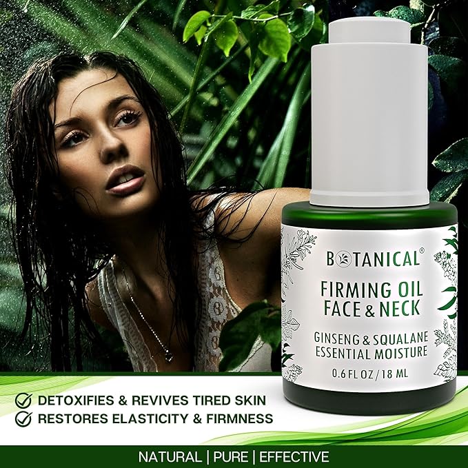 Botanical Face & Neck Firming Oil | Anti-Wrinkle Ginseng & Squalane Serum w/Gua Sha Lift Scraper | Organic, Pure, Natural Skincare (0.6 fl oz | 18 ml)
