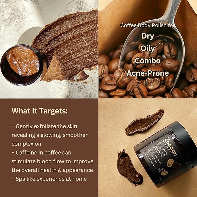 Cocoon Dak Lak Coffee Body Polish with Refill Bag. 100% Vegan Exfoliating Scrub for Smooth & Glowing Skins | Reduce Stretch Marks, Acne & Cellulite | Gift for Coffee Lovers (27 fl oz)