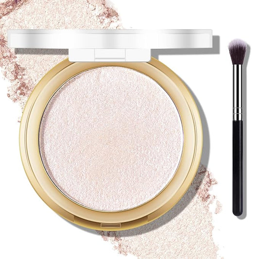 Baked Highlighter Powder Palette, Makeup Highlighter Powder Palette Sheer Shimmering Finish Face Highlighters Makeup Iluminadores de Maquillaje #01 Moonlight White