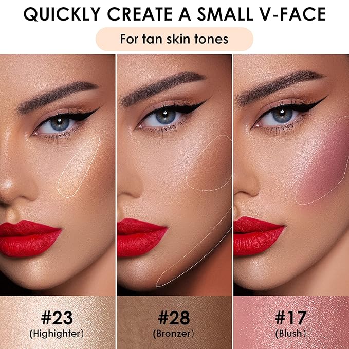 FOCALLURE 3 Pcs Cream Contour Sticks,Shades with Highlighter & Bronzer & Blush,Non-greasy Long-wear Face Contouring Pen,Easy to Sculpt the Face and Create a Lightweight Finishing Makeup,TAN