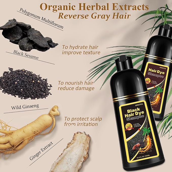 Dark Wine Red Hair Dye Shampoo, 100% Gray Hair Coverage for Men & Women, Instant and Long-lasting Hair Color Shampoo in Minutes, 3 in 1 Pure Plant Extract Natural Hair Dye Kit for All Hair Types