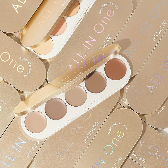 FOCALLURE #GoldenAge 5 in 1 Multi Uses Concealer Palette, 5 Colors Correcting Conceal Palette, Camouflage Contour Palettes for Dark Circles, Face Contouring Highlighter Pallet, 01 LIGHT-MEDIUM