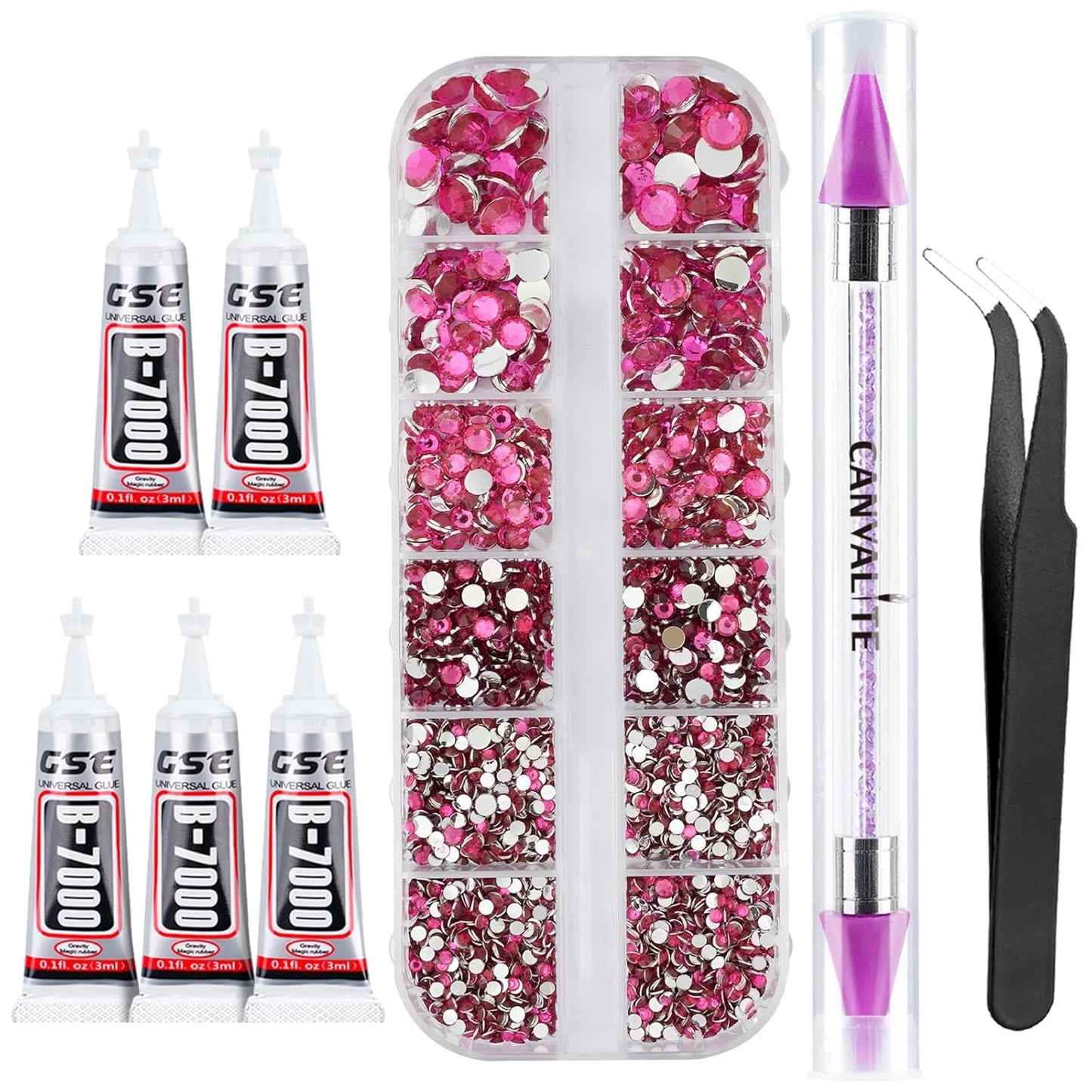 Canvalite 2784PCS Rhinestones Flat Back Gems, Nail Rhinestones Nail Art Gems with Pick Up Tweezers and Rhinestone Picker Dotting Pen, Nail Art Tools for Nails, Clothes, Face, Craft