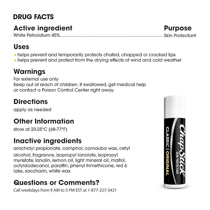 ChapStick Classic Original Lip Balm Tube, Lip Care - 0.15 Oz (1 Blister Pack)