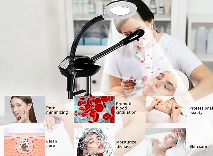 Facial Steamer for Deep Hydration, 2in1 Ozone Face Steamer with 5X Magnifying Lamp, Professional Facial Steamer, Suitable for Home Use or Beauty Spa Deep Cleansing and Hydration