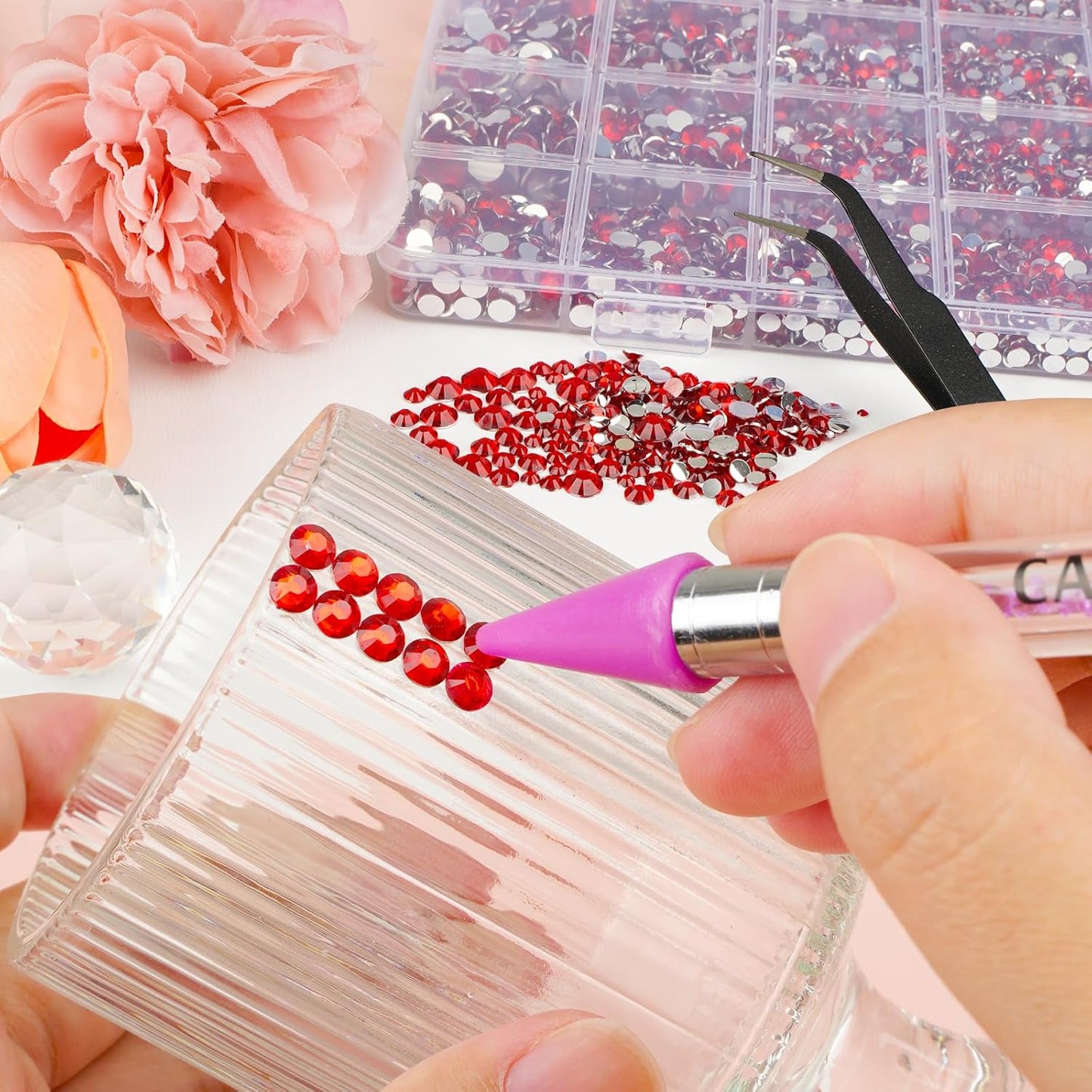 Canvalite 25000PCS Resin Jelly Rhinestones for Crafting,Red Flatback Gems, Bedazzling Crystal with 5Pcs 2.5g B7000 Jewelry Glue and Tweezers and Dotting Pen for DIY Crafts Clothing Shoes Nail Art