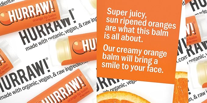 Hurraw! Orange Lip Balm: Organic, Certified Vegan, Cruelty and Gluten Free. Non-GMO, 100% Natural Ingredients. Bee, Shea, Soy and Palm Free. Made in USA