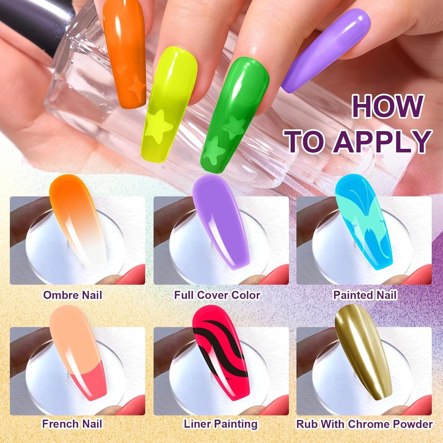 Gradient Painting Gel, 9 Neon Colors Ombre Gel Nail Polish Light Rainbow Hot Pink Blue Green for Pigment Pat Nails Aura Nails, French Manicure DIY Nail Art Rainbow Candy Set