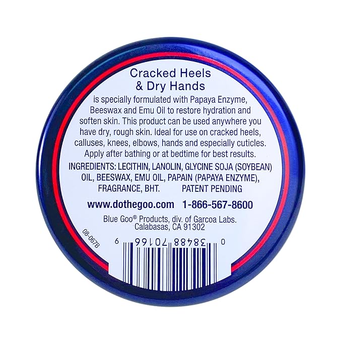 Blue Goo CRACKED HEELS & DRY HANDS Skin Softener for Dry Feet, Hands, Hydrating and Smoothing, Moisturizer, Dryness Relief, 2 Ounce, made with 100% PURE EMU OIL