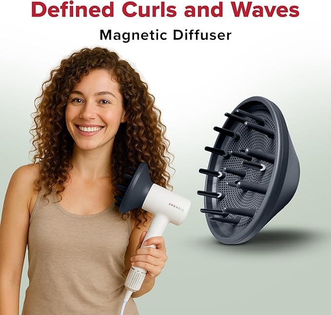 GroWell Ionic Hair Dryer, High-Speed Brushless Motor Professional Blow Dryer for Fast Drying, Low Noise, Lightweight, Compact Hair-Dryer with Diffuser for Curly Hair