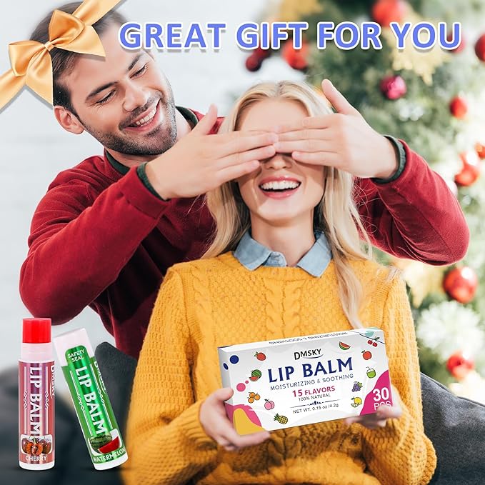 Dmsky Lip Balm 30 Pack, Colorful Lip Balm Bulk with Vitamin E and Coconut Oi, Hydrating Moisturizing Lip Balm Set for Men Women- 15 Flavors